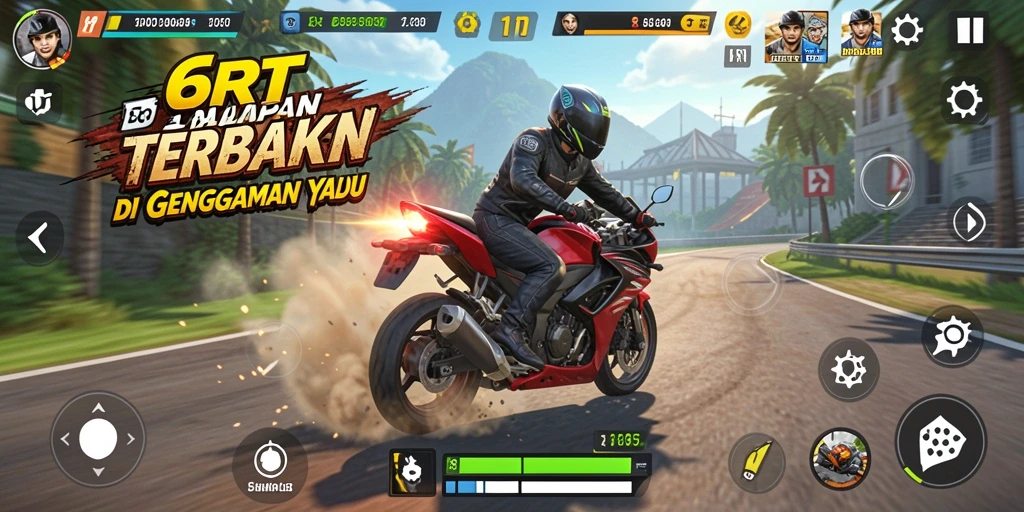Gameplay menegangkan di 6RT dengan motor cepat dan trek menantang.