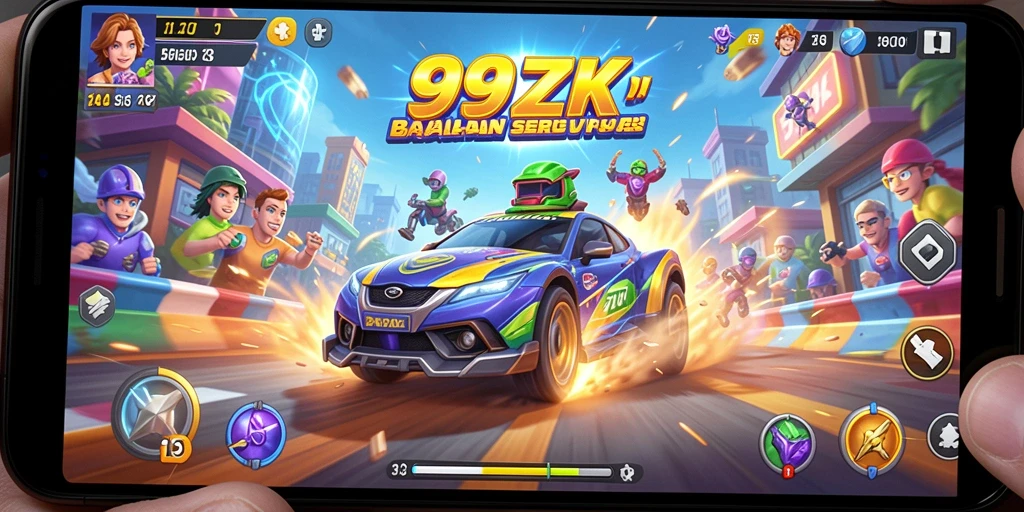 Gameplay balap seru di 99ZK dengan kendaraan yang bertenaga.