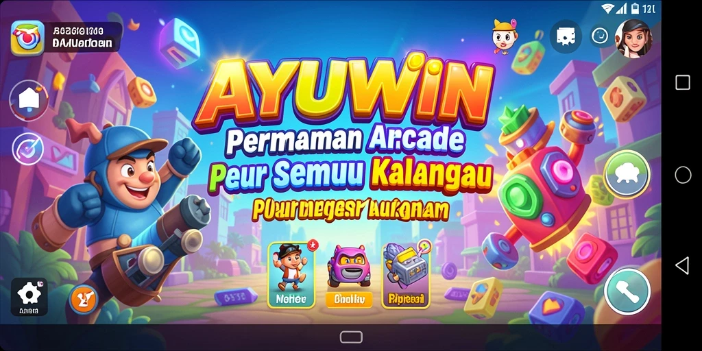 Screenshot utama AYUWIN menampilkan aksi seru dalam permainan Arcade.