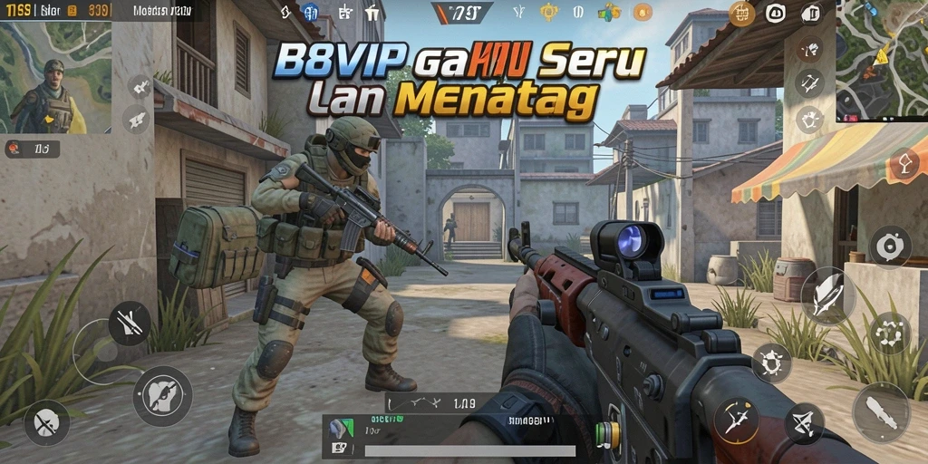 Tangkapan layar utama B8VIP menampilkan aksi menegangkan dalam permainan FPS.