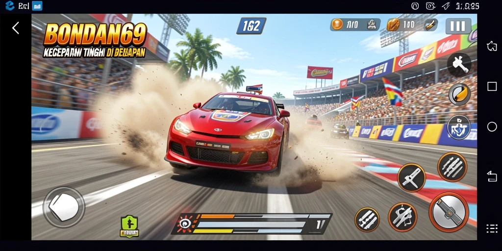 Screenshot gameplay BONDAN69 menunjukkan aksi balapan yang mendebarkan.