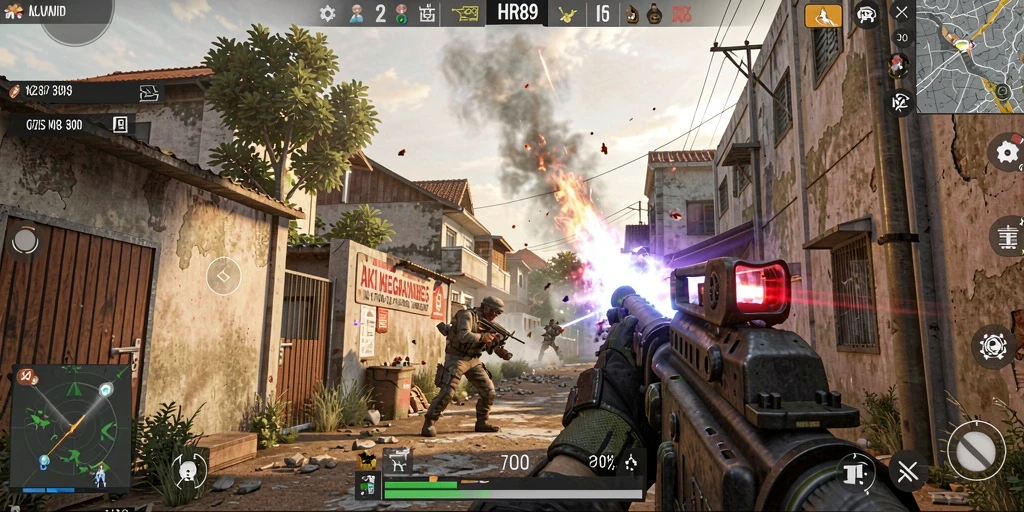 Screenshot gameplay HR89 dengan aksi menegangkan di tengah pertempuran.