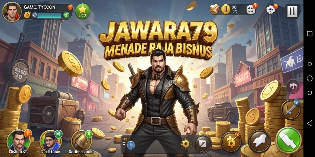 Screenshot JAWARA79 menampilkan pengusaha sukses dalam dunia Tycoon.