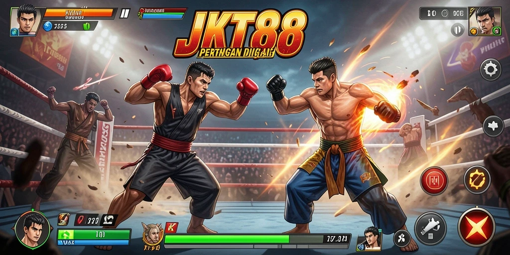 Screenshot JKT88 menampilkan aksi pertarungan mendebarkan di arena.