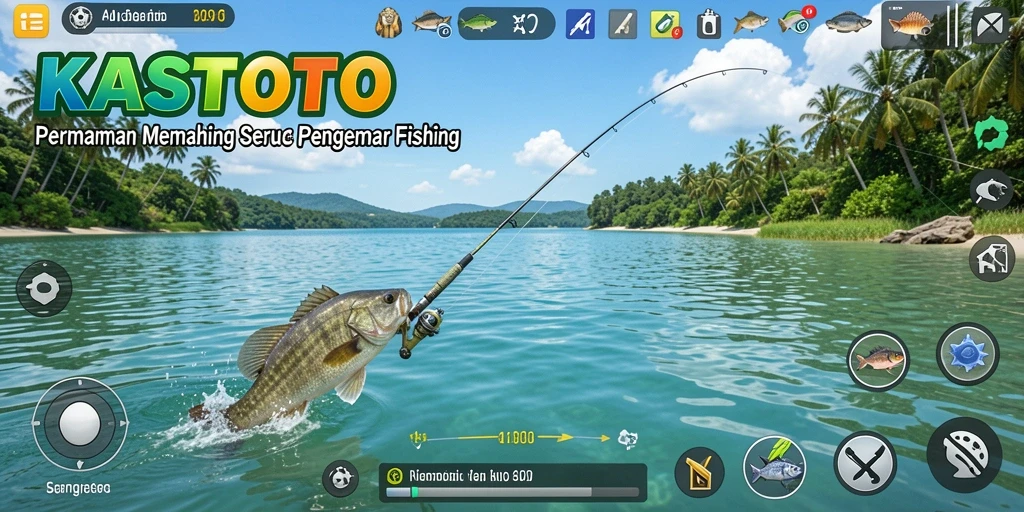 Screenshot utama KASTOTO menampilkan aksi memancing yang seru dan realistis.