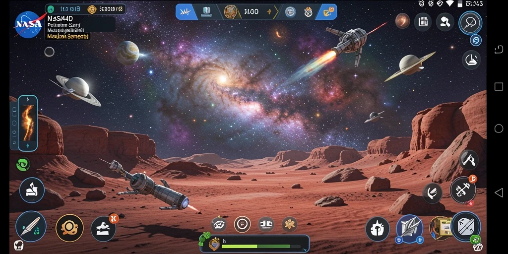 Tampilan gameplay NASA4D dengan pemandangan planet yang indah.