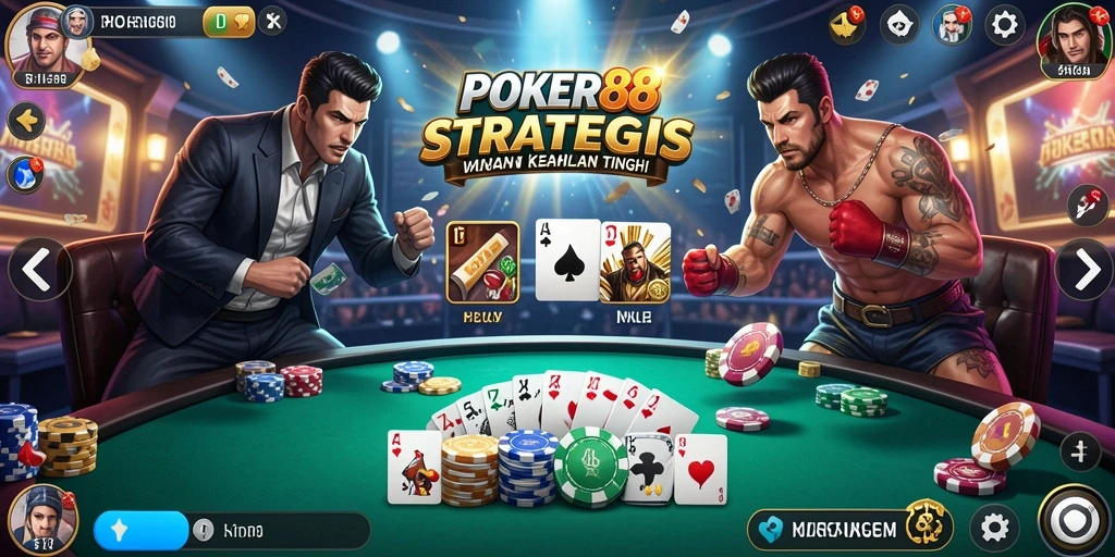 Tampilan gameplay <strong>POKER88</strong> dengan aksi pertarungan mendebarkan.
