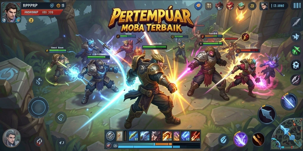 Tangkapan layar gameplay RPRPRP menampilkan aksi dinamis dalam pertempuran MOBA.